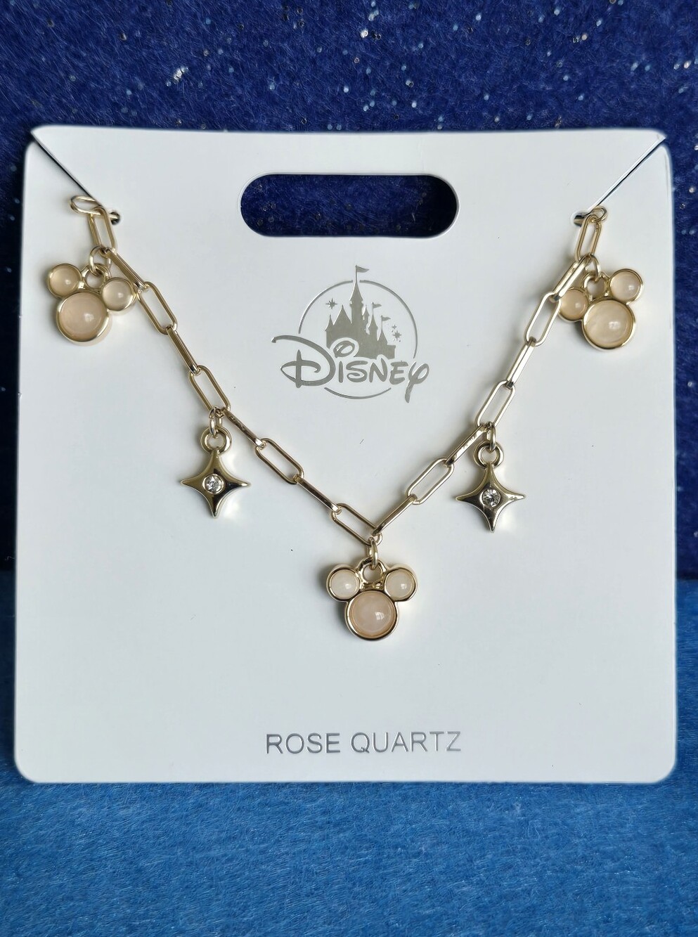 Disney Rose Quartz Mickey Charm Necklace - Gold Tone